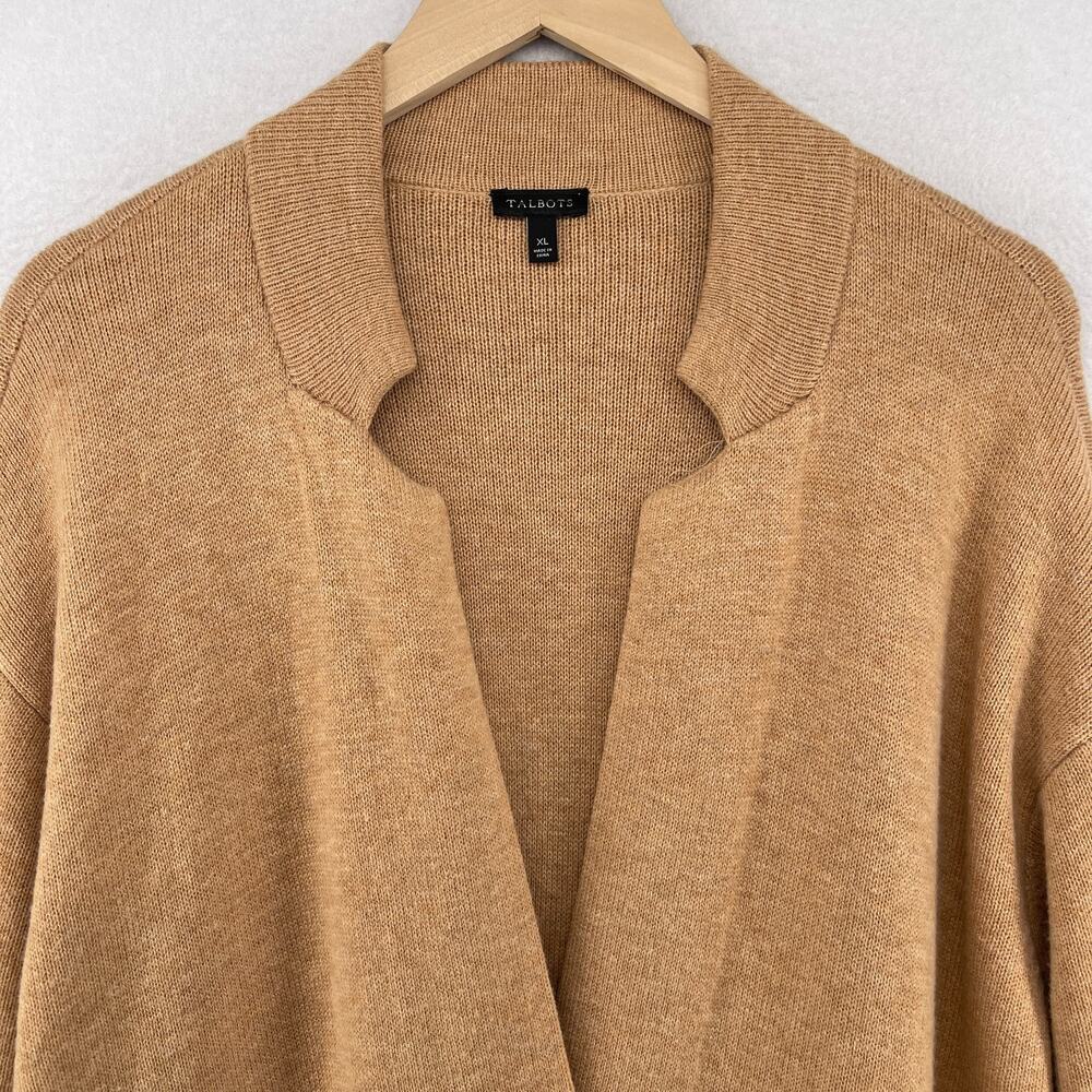 TALBOTS Sweater XL Cardigan Notch Collar Blazer Knit Lambs Wool Blend Camel - Picture 3 of 13